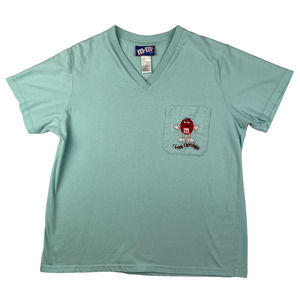 M&M's Brand T-Shirt I Love Chocolate Pocket Tee Women's Size Medium Teal A0003